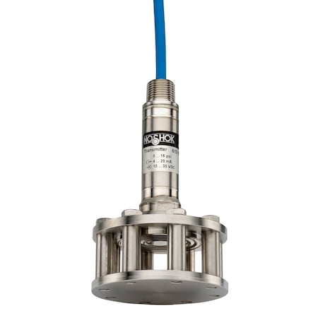 Noshok Cage Protected Submersible Transmitter, Wetted Materials: 316 SS, 0 psig to 15 psig, 0.25% Accuracy (BFSL), 4 mA to 20 mA Output, 50 ft PUR Cable, Lifting Ring,  613-15-1-1-50-LR